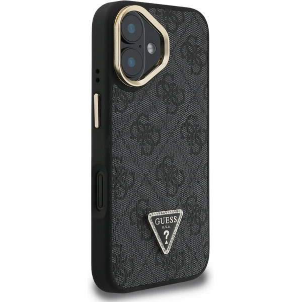Guess PU 4G Strass Triangle Logo Stand Camera Frame MagSafe kryt iPhone 16 čierny - Puzdra - Obrázok f3e05630032a44618f883593f5b2b2dd