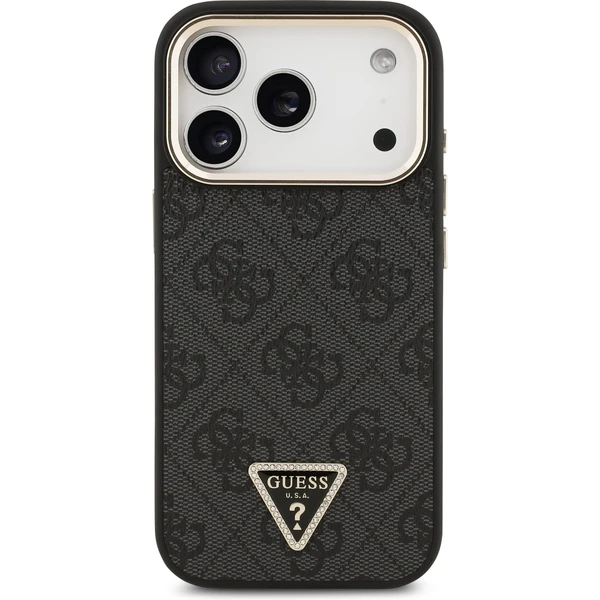 Guess PU Leather 4G Triangle Logo Gold Frame MagSafe kryt iPhone 17 Pro čierny - Puzdra - Obrázok f418ae596816460e87dda05b8fe8b426