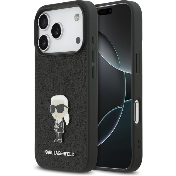E-shop Karl Lagerfeld Fixed Glitter Metal Ikonik kryt iPhone 17 Pro čierny