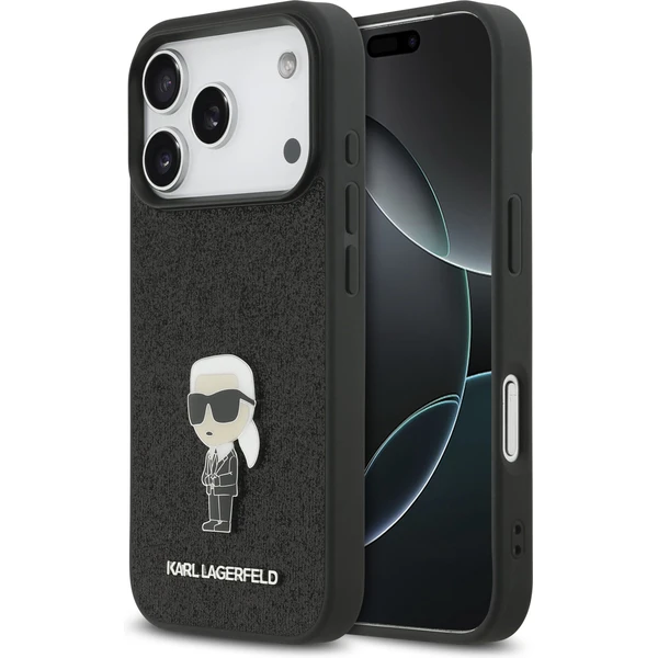 Karl Lagerfeld Fixed Glitter Metal Ikonik kryt iPhone 17 Pro čierny - Puzdra - Hlavný obrázok