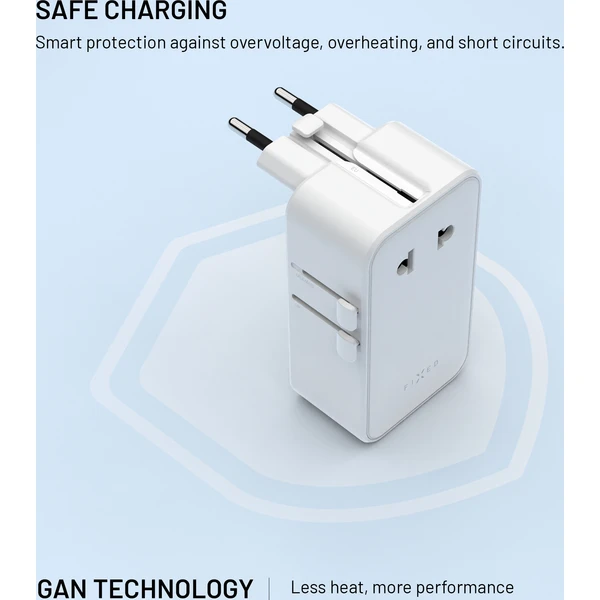FIXED Voyager Slim 45W cestovní GaN adaptér (PD) pro EU, UK a USA/AUS, bílý - Nabíjačky - Obrázok f4558e31baa5488f9e93228ac85d24c2