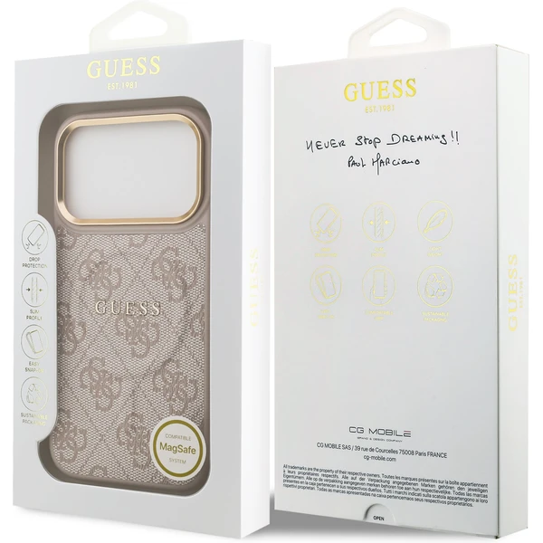 Guess PU Leather 4G Gold Frame MagSafe kryt iPhone 17 Pro ružový - Puzdra - Obrázok f46b072cae6342a3a3955d55c58fcb3f