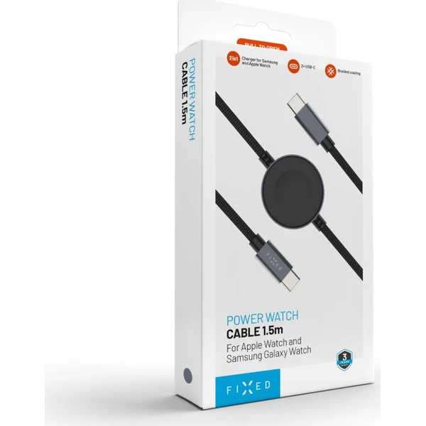 FIXED Power Watch kábel USB-C/USB-C a Apple/Samsung Watch nabíjačkou, 1,5 m, PD 60W šedý - Káble a redukcie - Obrázok f4de2aa985794f7683c2cb203b49547e