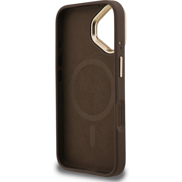Guess PU 4G Strass Triangle Logo Stand Camera Frame MagSafe kryt iPhone 16 hnedý - Puzdra - Obrázok f4fae608dfdd4c6286012b5399308c4c