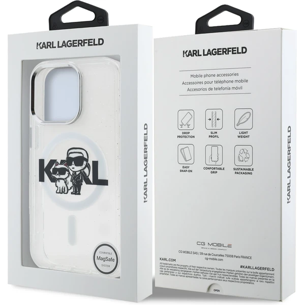 Karl Lagerfeld IML Glitter Karl a Choupette Sketch MagSafe kryt iPhone 15 Pre číry - Puzdra - Obrázok f52cd976dc1c45e483bc79a4b32042af