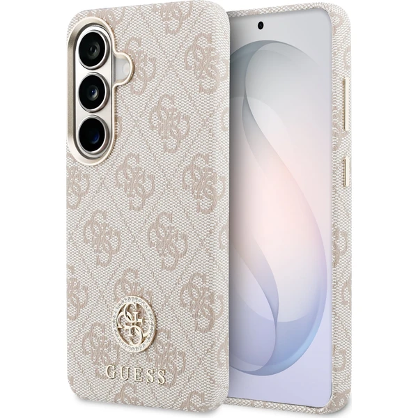 Guess PU koža 4G Strass Logo zlatý rám magnetický kryt Samsung Galaxy S26 ružový - Puzdra - Hlavný obrázok