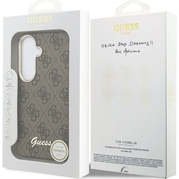 Guess PU 4G Script Metal Logo Magnetický kryt Samsung Galaxy S26 hnedý - Puzdra - Obrázok f57d51857fbb4b079c1aa80dc1871cda
