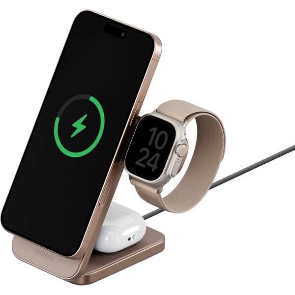 ENERGEA MagTrio Plus 3v1 Foldable (Qi2) MagSafe nabíjačka zlatá