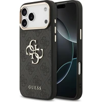 Guess PU Leather 4G Metal Logo Gold Frame MagSafe kryt iPhone 17 Pro Max čierny - Puzdra