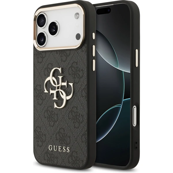 Guess PU Leather 4G Metal Logo Gold Frame MagSafe kryt iPhone 17 Pro Max čierny - Puzdra - Hlavný obrázok