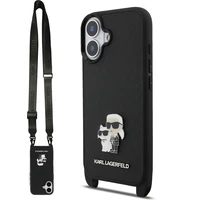 Karl Lagerfeld Saffiano Crossbody Popruh Metal Karl and Choupette kryt iPhone 17 čierny - Puzdra