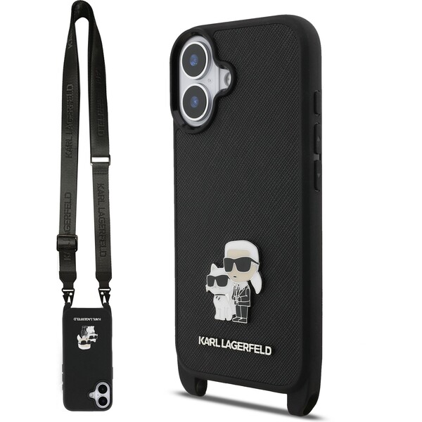 E-shop Karl Lagerfeld Saffiano Crossbody Popruh Metal Karl and Choupette kryt iPhone 17 čierny