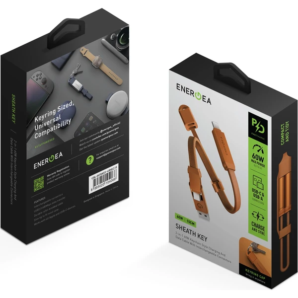 ENERGEA Sheath Key 2v1 USB-C/USB-A kábel, 480 Mb/s, 60W, 15 cm, oranžová - Káble a redukcie - Obrázok f6679af28c1442c59adf216fae7f4b50