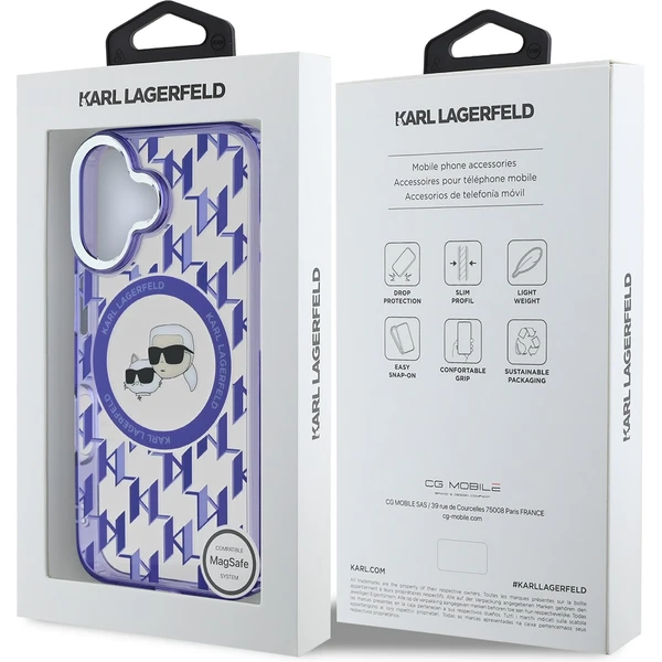 Karl Lagerfeld IML Monogram K&CH Heads MagSafe kryt pre iPhone 16 fialový - Puzdra - Obrázok f685e1391eee4294b2f306216ea6d0e8