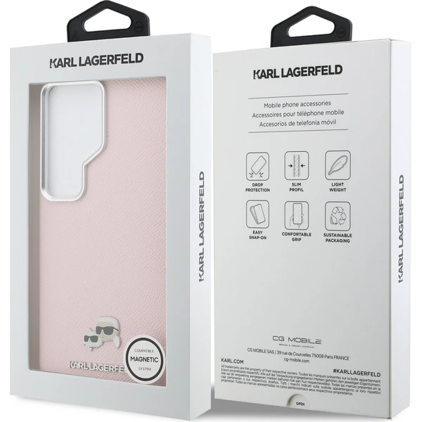 Karl Lagerfeld zrnité PU kožené púzdro K&CH Heads Magnetické kryt Samsung Galaxy S26 Ultra ružový - Puzdra - Obrázok f6f9aa03912140d08f81a10c66805bce