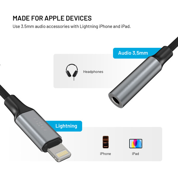 FIXED Link hliníková redukce Lightning na 3,5mm jack, vesmírně šedá - Káble a redukcie - Obrázok f70eb5fff8ae45828fcc7ec0a34cc9fb