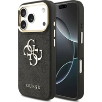 Guess PU Leather 4G Metal Logo Gold Frame kryt iPhone 18 Pro čierny - Puzdra