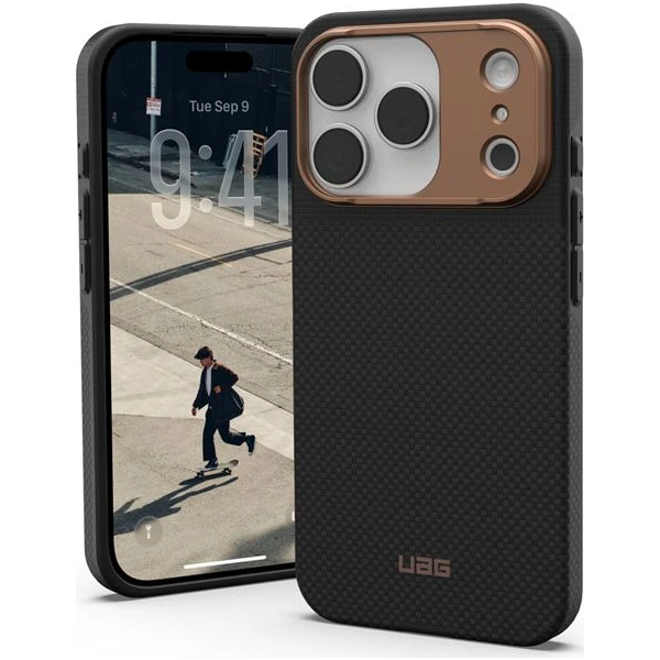 UAG Fibr Armr MagSafe kryt iPhone 17 Pro kevlar čierny/bronzový - Puzdra - Hlavný obrázok