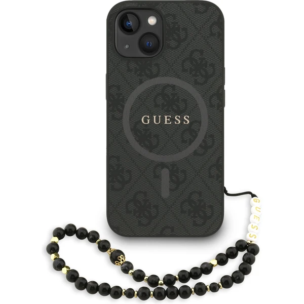 Guess PU Leather 4G Colored Ring Strap MagSafe kryt iPhone 15 čierny - Puzdra - Hlavný obrázok