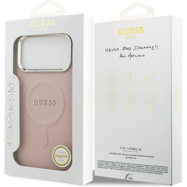Guess PU Saffiano MagSafe kryt iPhone 17 Pro Max ružový - Puzdra - Obrázok f82c3828316e4135a3e54541003a9100