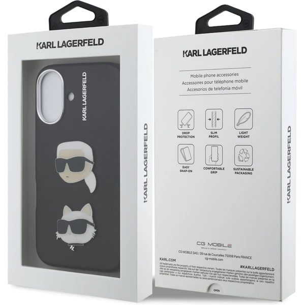 Karl Lagerfeld Grained PU K&CH Heads kryt iPhone 16 čierny - Puzdra - Obrázok f8648bfd936847d2a5881f17563c7a44