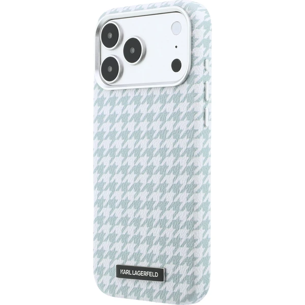 Karl Lagerfeld PU Houndstooth Resin Plate MagSafe kryt iPhone 17 Pro Max modrý - Puzdra - Obrázok f8a3a7da636442acbbfafe52e37d3630