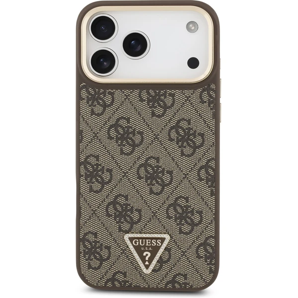 Guess PU Leather 4G Triangle Logo Gold Frame MagSafe kryt iPhone 17 Pro Max hnedý - Puzdra - Obrázok f8dc7e1a17f54fafa83b607e4952b8e8