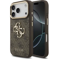 Guess PU Leather 4G Metal Logo Gold Frame kryt iPhone 18 Pro hnedý - Puzdra