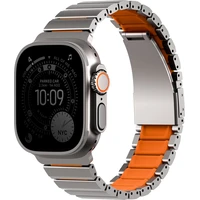 UNIQ Strova Flex titanový remienok pre Apple Watch 49/46/45/44mm Titanium Silver/Volt Orange - Remienky
