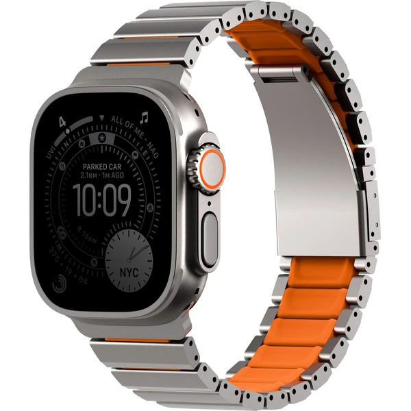 UNIQ Strova Flex titanový remienok pre Apple Watch 49/46/45/44mm Titanium Silver/Volt Orange - Remienky - Hlavný obrázok