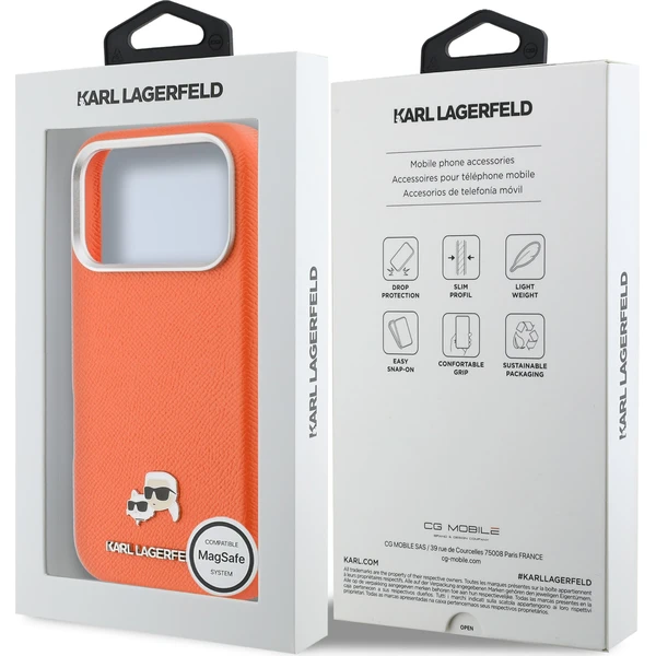 Karl Lagerfeld PU Karl a Choupette Hlavy Kolíky MagSafe kryt iPhone 17 Pro oranžový - Puzdra - Obrázok f91af8c151b14a08b937318e5859b524
