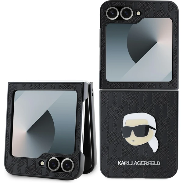 Karl Lagerfeld PU Saffiano Monogram Karl Head kryt Samsung Galaxy Z Flip 6 čierny - Puzdra - Hlavný obrázok