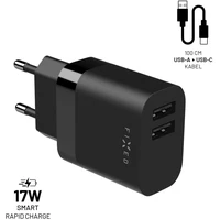 FIXED nabíjačka s USB-A/USB-C káblom, 1 m, 17W, čierna - Nabíjačky