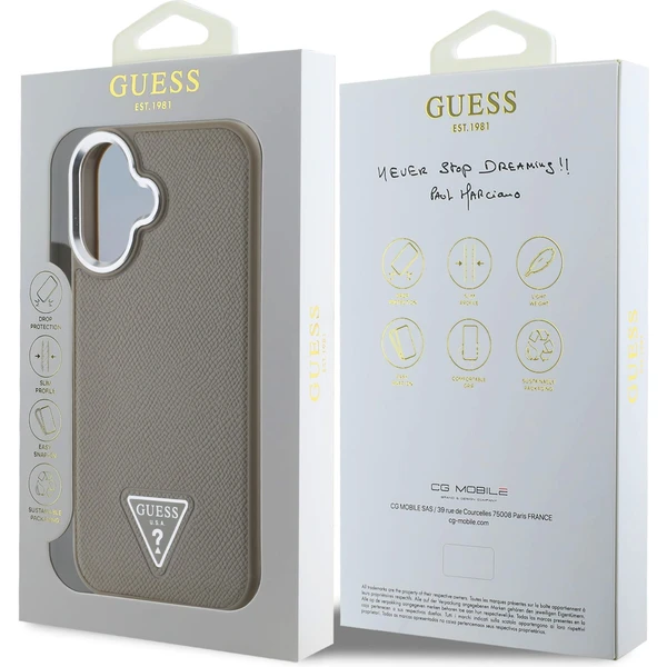 Guess PU Grained Triangle Logo kryt pre iPhone 16 hnedý - Puzdra - Obrázok f9442d2b13ed4fc4a4b1811df3f8023a