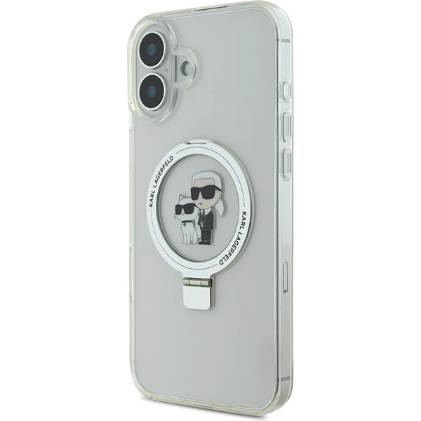 Karl Lagerfeld Ringstand Karl and Choupette MagSafe kryt pre iPhone 16 Plus biely - Puzdra - Obrázok f968635549c14340aee280f5576b9055