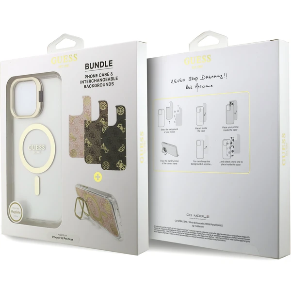Guess PC/TPU Electroplated Stand Camera Frame MagSafe kryt s vymeniteľným pozadím iPhone 16 Pro Max  - Puzdra - Obrázok f9691d81ad524579aa9af9939e598a4e