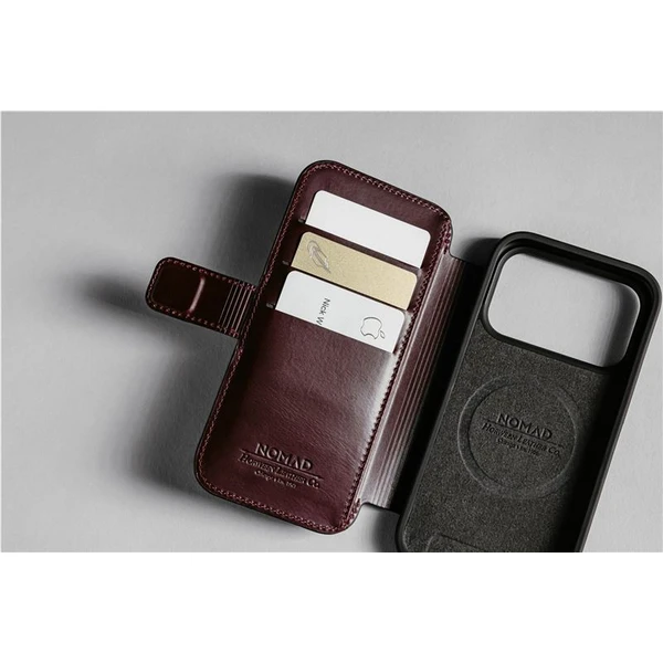 Nomad Modern Leather Folio (Horween) MagSafe kožené púzdro iPhone 17 Pro Max Burgundy - Puzdra - Obrázok f985fc1759db4c088b8c2ddb1442180f