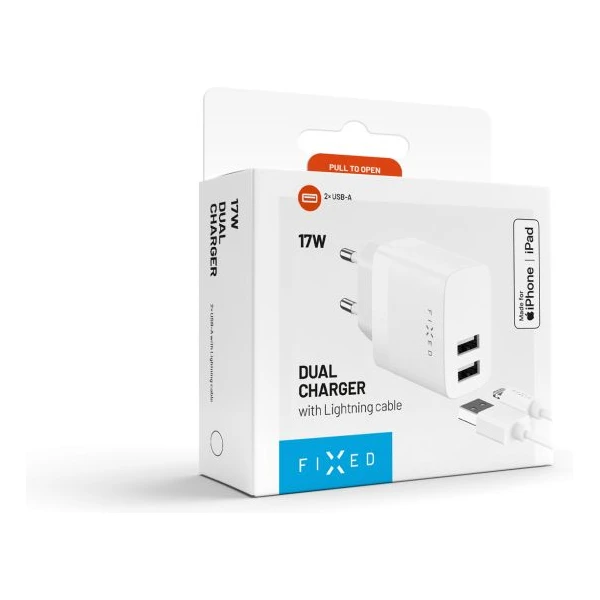 FIXED nabíjačka s USB-A/Lightning káblom, 1 m, MFi, 17W, biela - Nabíjačky - Obrázok f9ab9f1ba6a0467f8f8b862071f3c953