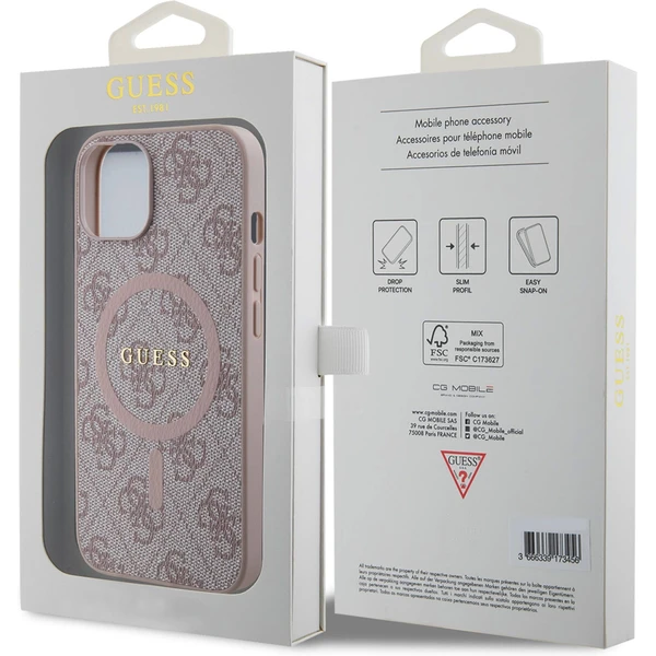 Guess PU Leather 4G Colored Ring MagSafe kryt iPhone 14 ružový - Puzdra - Obrázok fa109f32a44b4cbbb7c59cc24a7141ac
