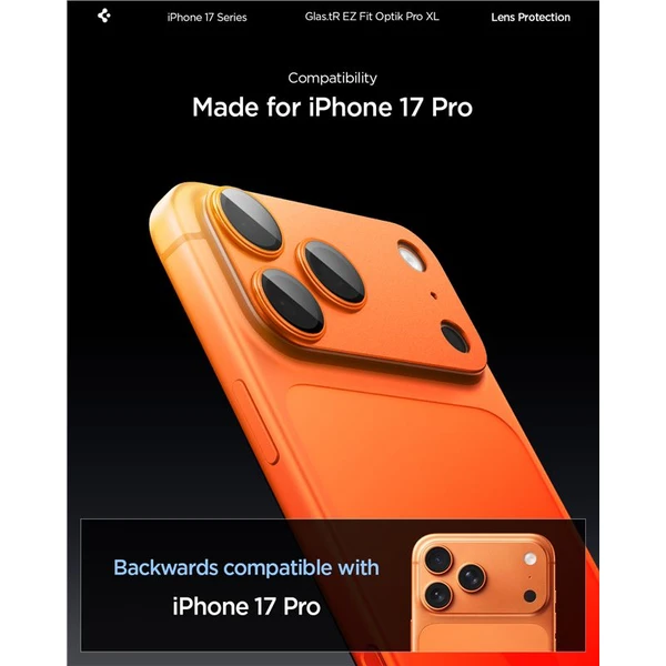 Spigen Glass TR EZ Fit Optik Pro XL sklo na fotoaparát iPhone 17 Pro oranžové - Ochranné fólie a sklo - Obrázok fa554f37ddf44256986f7004920b354d