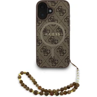 Guess PU Leather 4G Colored Ring Strap MagSafe kryt iPhone 16 hnedý - Puzdra