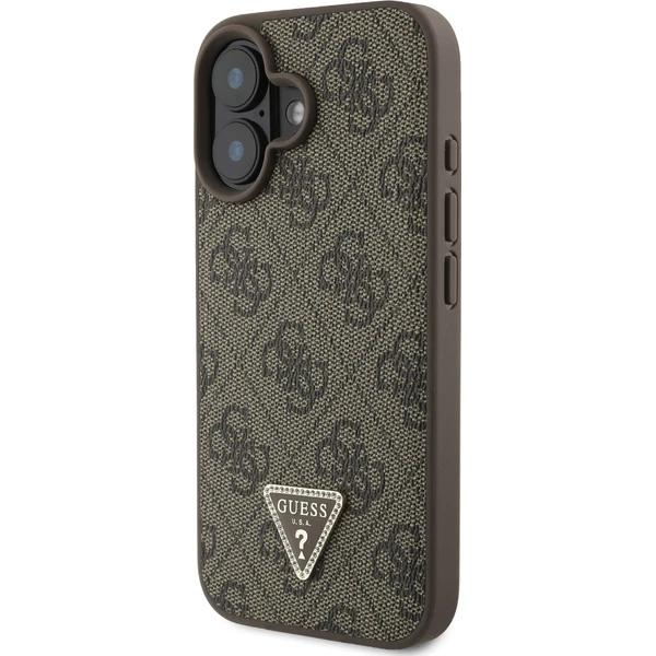 Guess PU 4G Strass Triangle Metal Logo kryt + Crossbody Popruh pre iPhone 16 hnedý - Puzdra - Obrázok fb25da96b0734a8785997ff033edf5bc