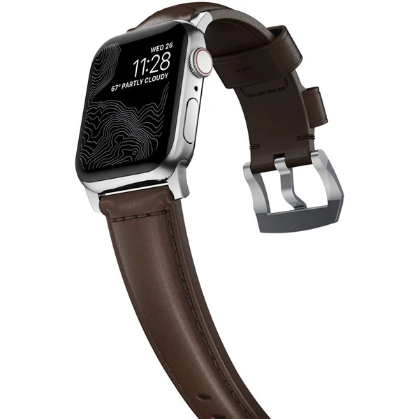 Nomad Traditional kožený remienok Apple Watch Ultra (49mm) 8/7 (45mm)/6/SE/5/4 hnedý/strieborné prac - Remienky - Obrázok fb73562119b248d8b24bf1b49b702ceb