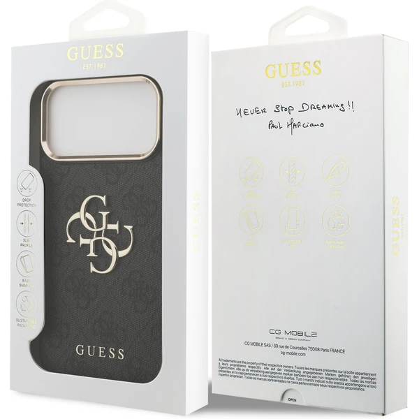 Guess PU Leather 4G Metal Logo Gold Frame MagSafe kryt iPhone 17 Pro Max čierny - Puzdra - Obrázok fbab762043694cc3b514b765628e78b6
