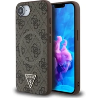 Guess PU 4G Strass Trojuholníkový kovový logo kryt iPhone 17e/16e hnedý - Puzdra