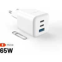 FIXED Mini GaN nabíjačka s 2x USB-C/USB-A a podporou PD, 65W, biela - Nabíjačky