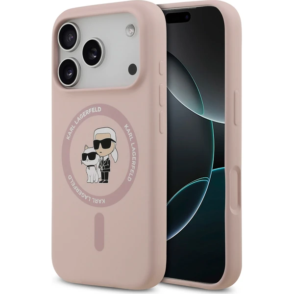 Karl Lagerfeld Liquid Silicone Karl and Choupette MagSafe kryt iPhone 18 Pro růžový - Puzdra - Hlavný obrázok