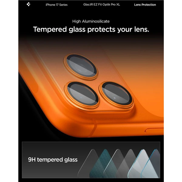 Spigen Glass TR EZ Fit Optik Pro XL sklo na fotoaparát iPhone 17 Pro Max oranžové - Ochranné fólie a sklo - Obrázok fc9974fa4819416ab8b31807f74e0397