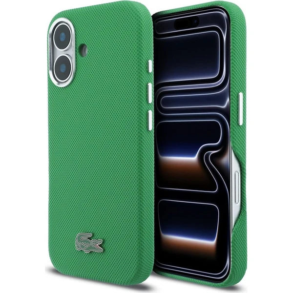 Lacoste PVC Iconic Petit Pique Kovové Logo MagSafe kryt iPhone 16 zelený - Puzdra - Hlavný obrázok