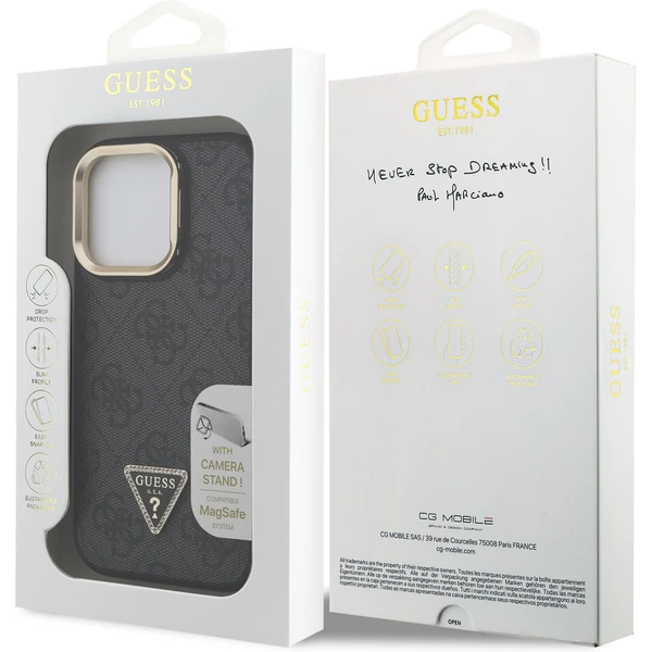 Guess PU 4G Strass Triangle Logo Stand Camera Frame MagSafe kryt iPhone 16 Pre čierny - Puzdra - Obrázok fd0fc545c1204a50814fa28128b2984a